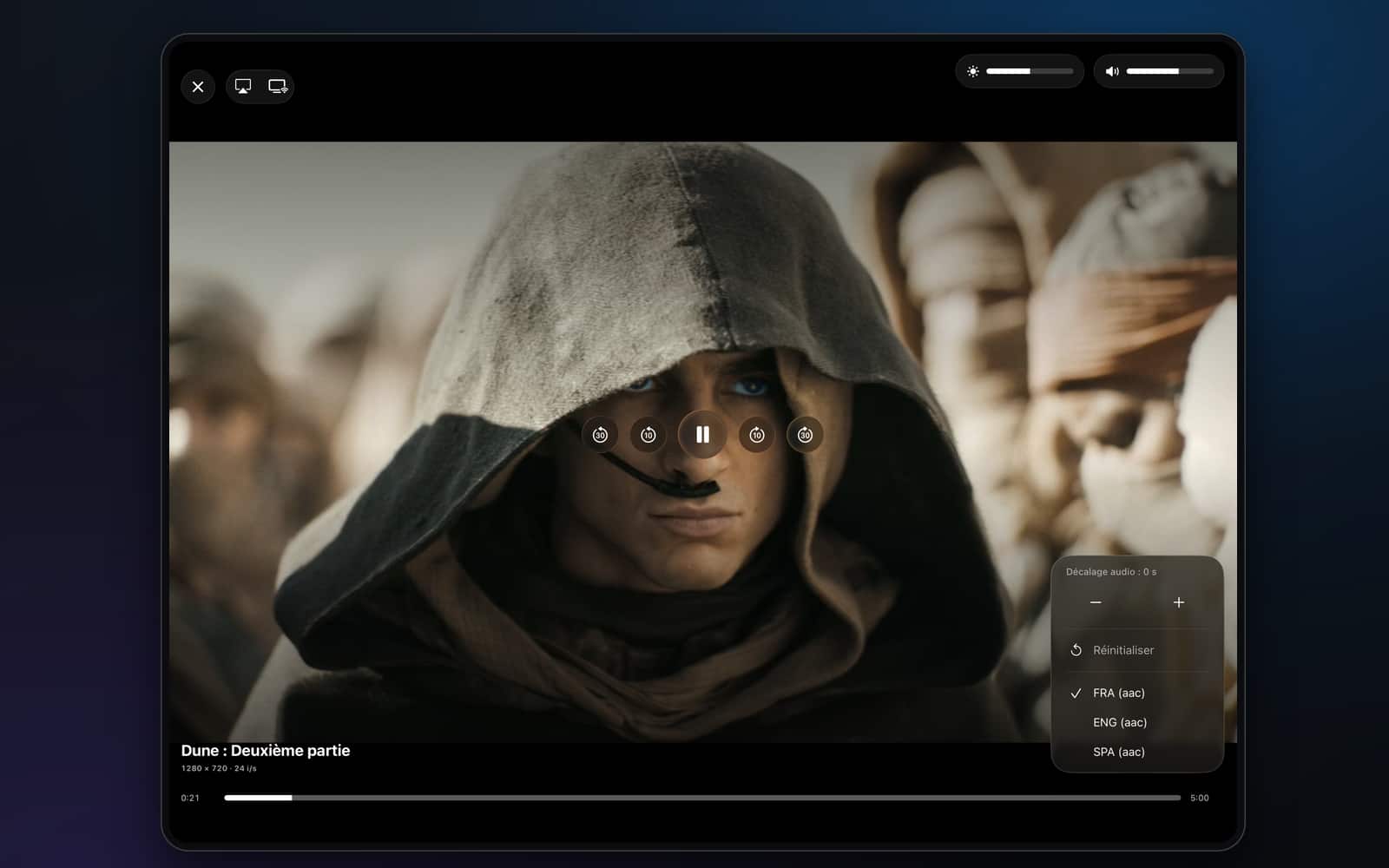Noza IPTV screen: Player